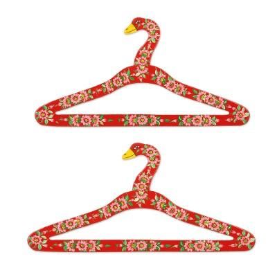 'Hand-Painted Floral-Motif Wood Hangers (Pair)'