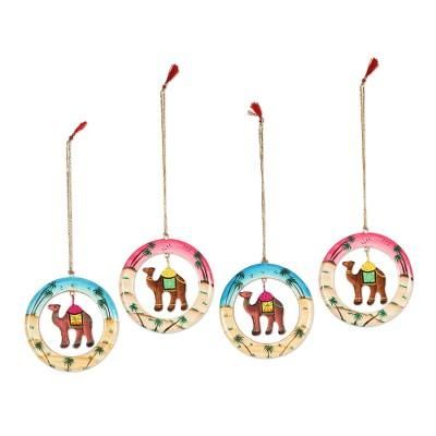 Ring of Camels,'Handcrafted Wood Camel Ornaments Set of 4'