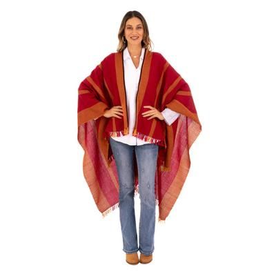 Red & Yellow,'Red & Yellow Striped Ruana Woven from 100% Baby Alpaca'