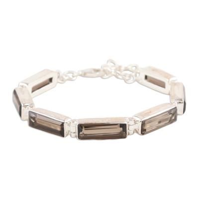 '14-Carat Smoky Quartz Link Bracelet Crafted in India'