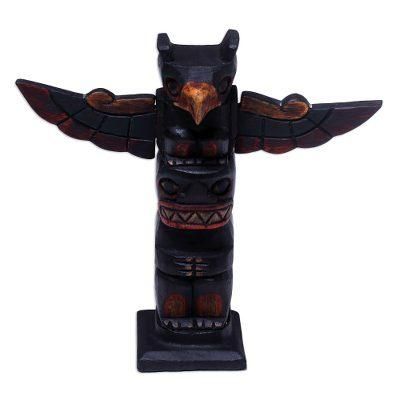 Garuda Totem,'Hand-Carved Wood Totem Statuette from Bali'