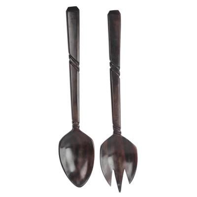 Kitchen Invite,'Hand-Carved Ebony Wood Decorative Fork and Spoon Set'