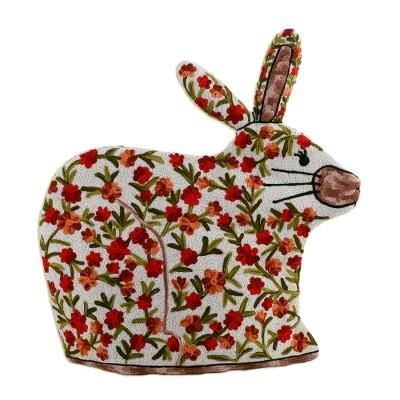 Hopping Rabbit,'Indian Chain Stitched 100% Wool and Cotton Rabbit Tea Cozy'