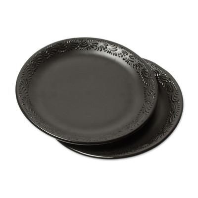 Tradition in Black,'Handcrafted Ceramic Dinner Plates (Pair)'