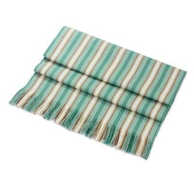 Forest Path,'Green Striped Cotton Table Runner from Guatemala'