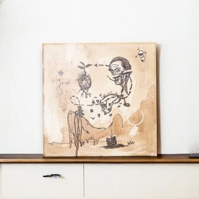 Memory Breakage,'Stretched Ink and Coffee Wash Painting of Surrealist Scene'