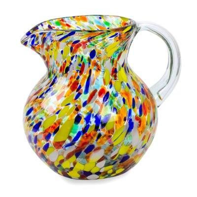 'Confetti' - Hand Blown Glass Pitcher 71 Oz Multicolor Mexican Art