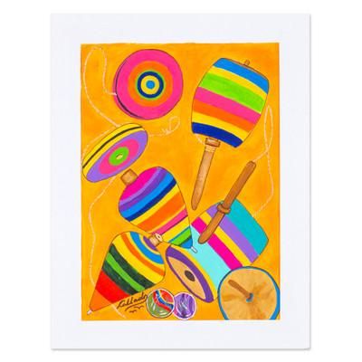 Toys of Yesteryear's Mexico,'Colorful Naif Painting Made with Watercolors'