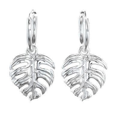 Tropical Leaf,'Handcrafted Thai Sterling Silver Leaf Earrings'