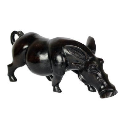 Bush Pig,'Ebony Wood Pig Sculpture from Ghana'