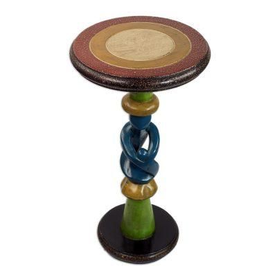 'Handcrafted Cedar Wood Family-Themed Accent Table from Ghana'