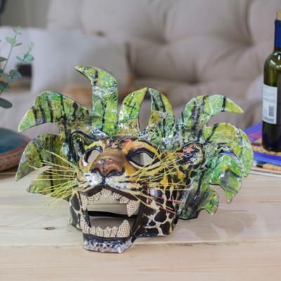 'Hand-Painted & Lacquered Mexican Jaguar Papier Mache Mask'