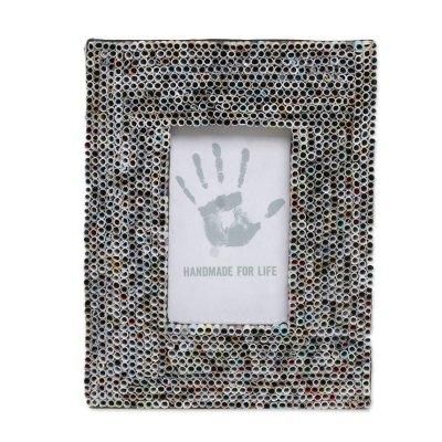 Straw Memories,'Recycled Paper Multicolored Photo Frame from Bali 3x5'