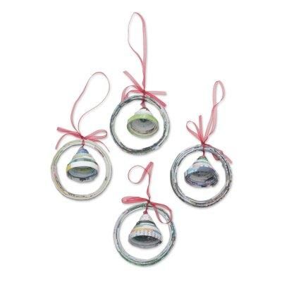 'Recycled Magazine Bell-Shaped Holiday Ornaments (Set of 4)'