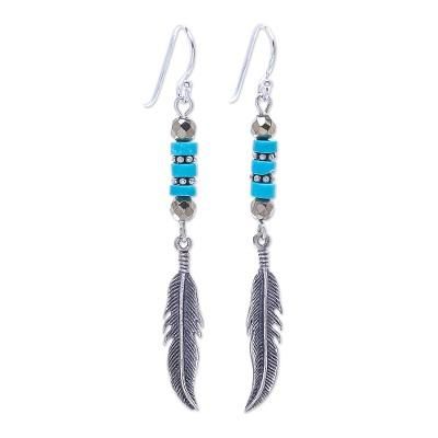 Sea Feathers,'Handmade Hematite and Sterling Silver Dangle Earrings'