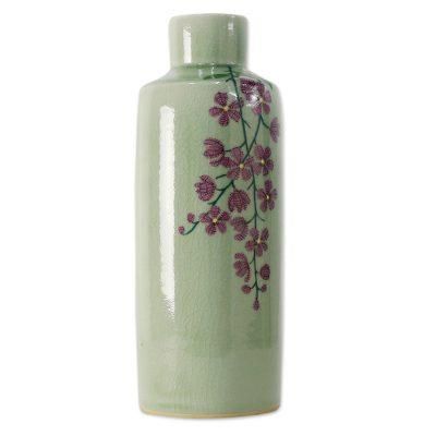Around the Garden,'Hand Crafted Celadon Ceramic Floral Vase from Thailand'