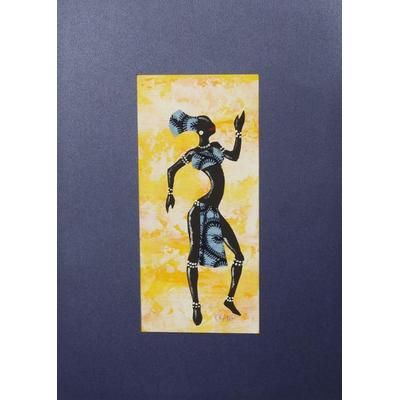 Kpanlogo Dance Yellow I,'Signed Painting of a Dancing Woman in a Blue Cotton Dress'