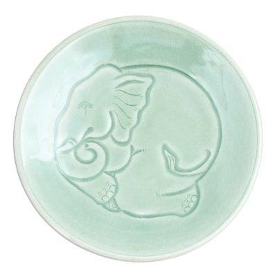 Sleeping Elephant,'Elephant Motif Handcrafted Thai Celadon Ceramic Salad Plate'