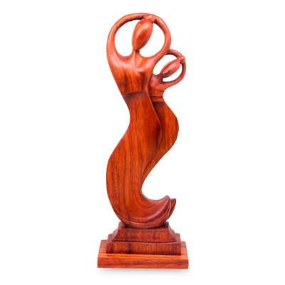 Dancers' Poem,'Artisan Hand Carved Wood Statuette of Bali Dancers'