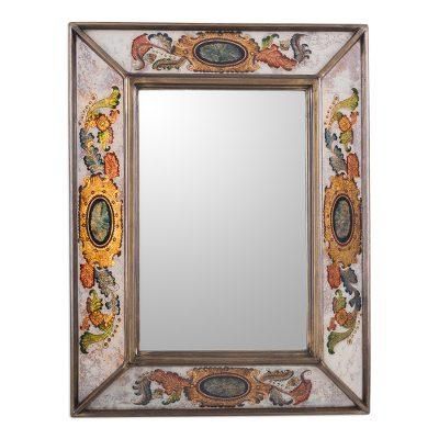 Floral Medallions,'Reverse Painted Glass Rectangular Floral Wall Mirror'
