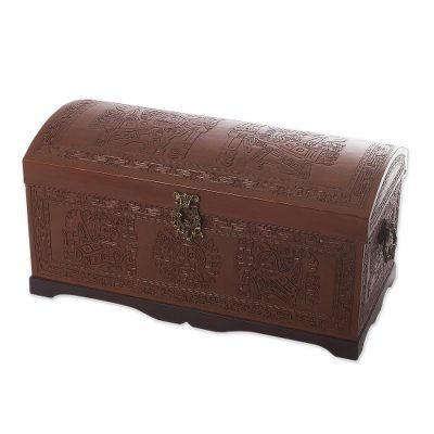 Sun and Sky,'Unique Traditional Tooled Leather Covered Wood Chest'