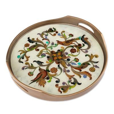 Birds of Dawn,'Hand Painted Glass Tray from Peru'