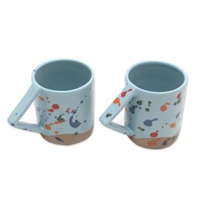 Rainbow Splash,'Multicolored Ceramic Mugs from Java'