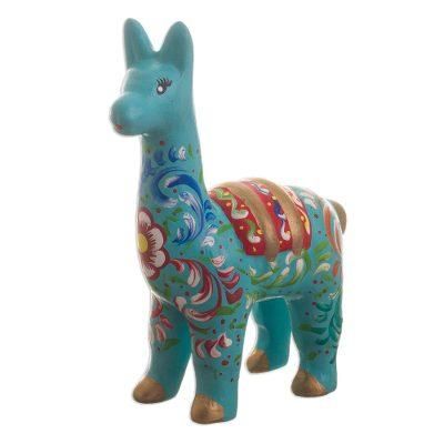 Llama in Aqua,'Handmade Aqua Llama Figurine'