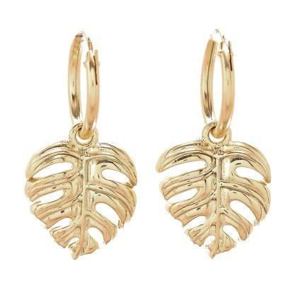 Tropical Leaf,'Handcrafted Thai Gold Plated Dangle Earrings'