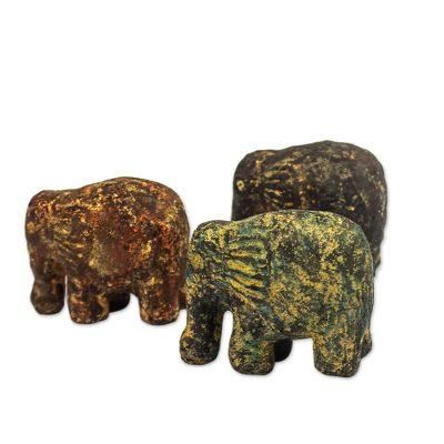 Ceramic sculptures, 'Forever Elephants' (set of 3)