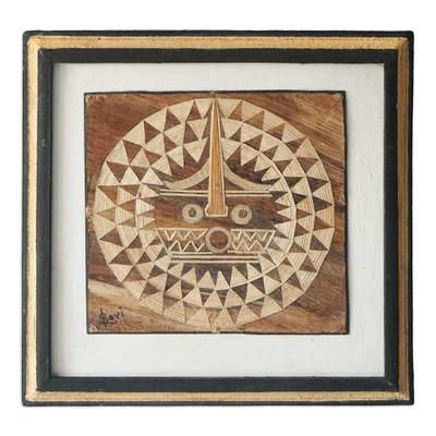 African Sun Mask I,'Natural Fiber African Mask Wall Art Handcrafted in Ghana'
