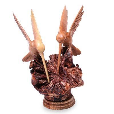 Hummingbird Couple,'Hand Carved Jempinis Wood Hummingbird Sculpture from Bali'