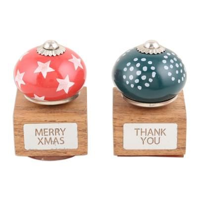 Warm Greetings,'Ceramic and Brass Stamps Crafted from Mango Wood (Set of 2)'