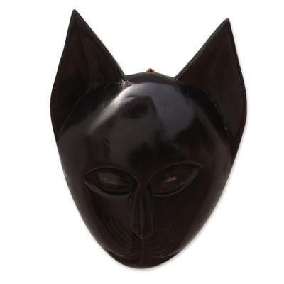 Feline of My Land,'Handcrafted Cat Sese Wood Mask from Ghana'