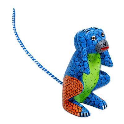 Surprised Monkey,'Copal Wood Alebrije Carving of Multicolored Monkey'