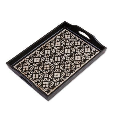 'Floral Muse' (medium) - Handmade Reverse Painted Glass Serving Tray