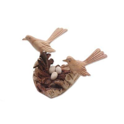 Canary Love,'Hand-Carved Jempinis Wood Canary Love Nest Sculpture'