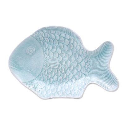 Mae Ping Fish in Aqua,'Aqua Celadon Ceramic Fish Serving Plate'