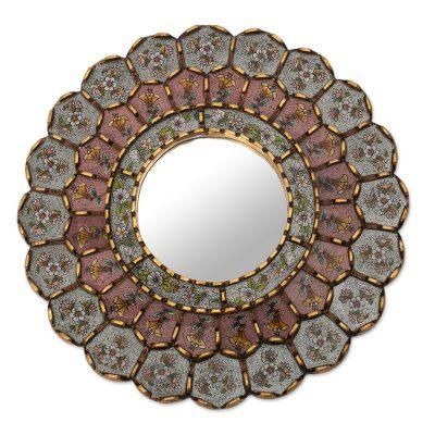 San Juan Bouquet,'Round Reverse-Painted Glass Mirror'