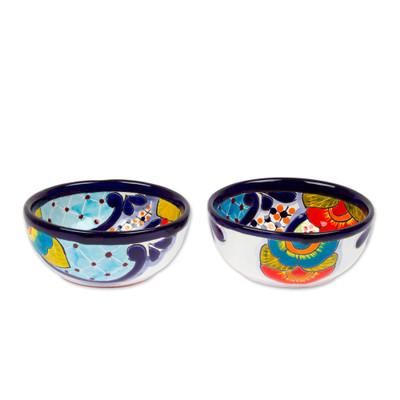Raining Flowers,'Talavera Ceramic Condiment Bowls from Mexico (Pair)'