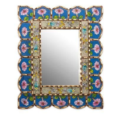 Beautiful Arrangement,'Floral Motif Reverse-Painted Glass Wall Mirror'