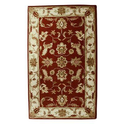 Persian Floral Grandeur,'Maroon and Gold Floral Leaf Hand Tufted Wool Area Rug 5x8'