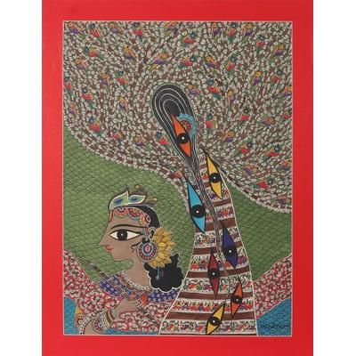 Divine Eye of Krishna,'Madhubani Painting of Supreme God of Indian Hinduism'