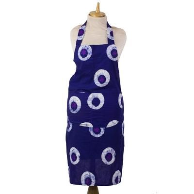 Floral Fantasy,'Handmade Blue Batik Cotton Apron from West Africa'