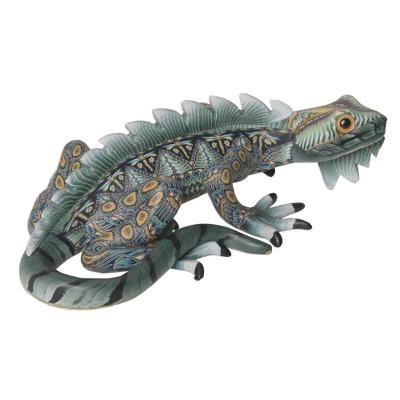 Watchful Iguana,'Handcrafted Polymer Clay Iguana Sculpture (5.5 Inch)'