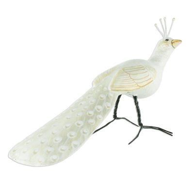Albino Indian Peafowl,'Ceramic Albino Indian Peafowl Figurine From Guatemala'