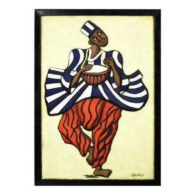 Kontokoli,'Wood and Sand Wall Art of a Drummer from Ghana'