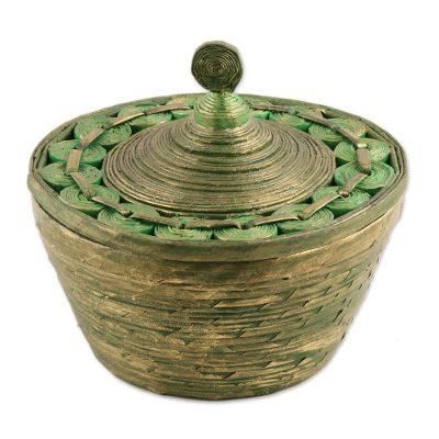 Eco Green,'Green Recycled Paper Decorative Basket from India'