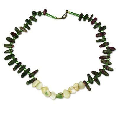Evergreen Wood,'Agate and Recycled Plastic Beaded Necklace'