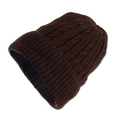 'Brown Mountain Roads' - Hand Woven 100% Alpaca Wool Beanie Hat